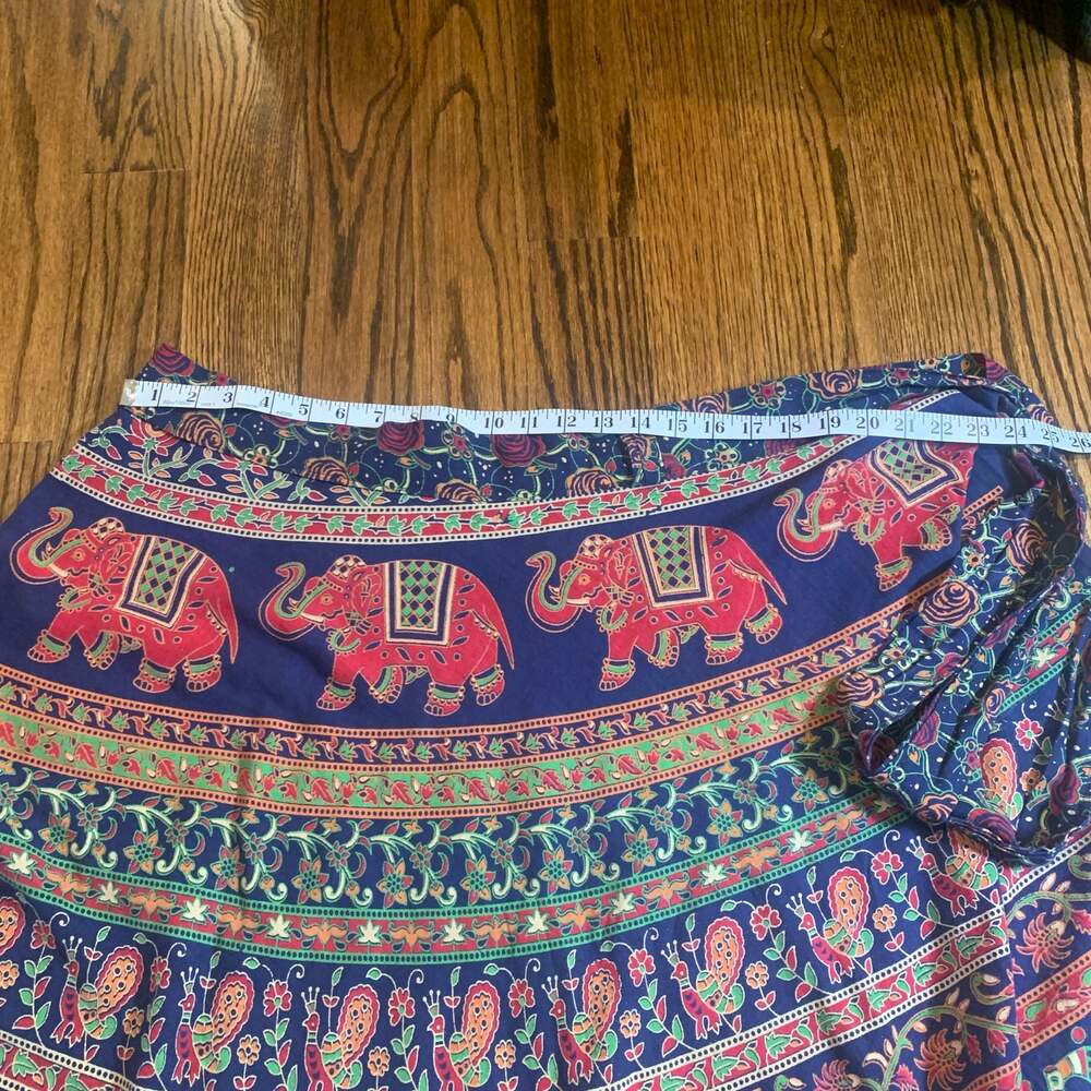 Indian Elephant and Floral Print Cotton Wrap Around Boho Skirt - Picture 2 of 4